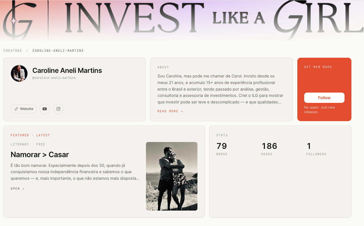 Perfil de creadora de Caroline Aneli Martins en Publica Now