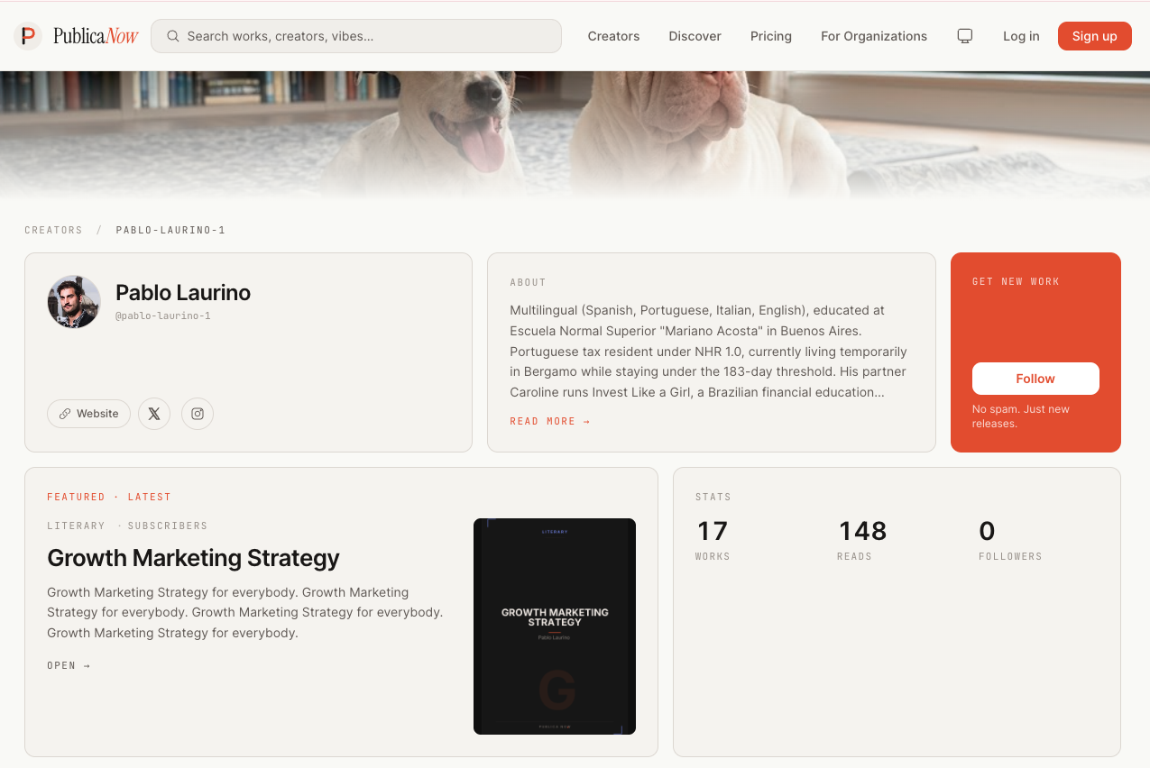 Perfil de creador de Pablo Laurino en Publica Now