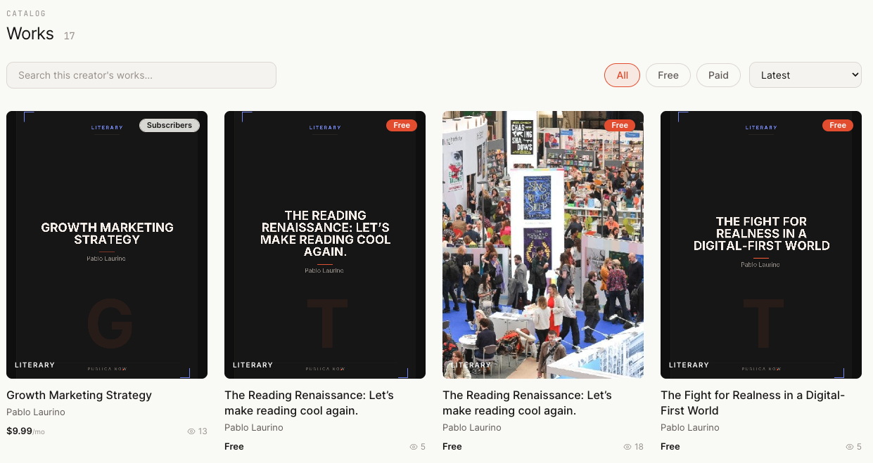 Catálogo de obras de un creador en Publica Now mostrando 4 publicaciones